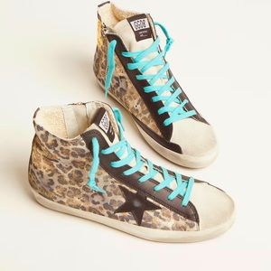 Golden Goose Metallic Leopard Francy🩵Turquoise Blue Laces🩵Size 38